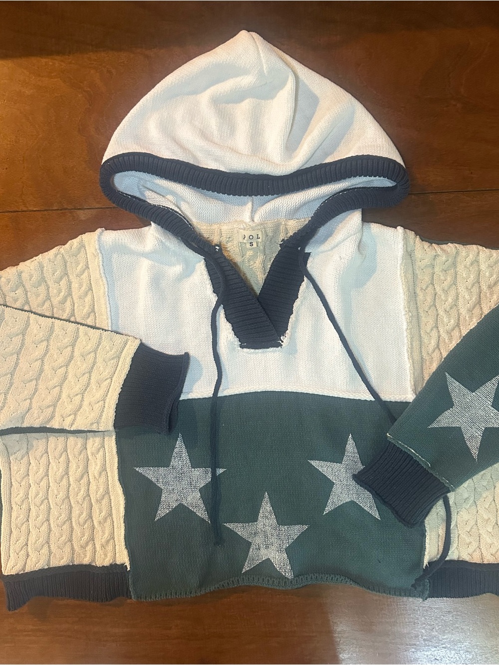 POL Oversized Hooded Star Sweater | Soft Cable Knit Cottagecore Hoodie Pullover